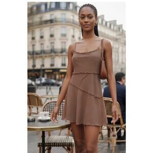 Urban Outfitters SP Soft Neutral Coquette Dress Textured Fairy Mocha Feminine